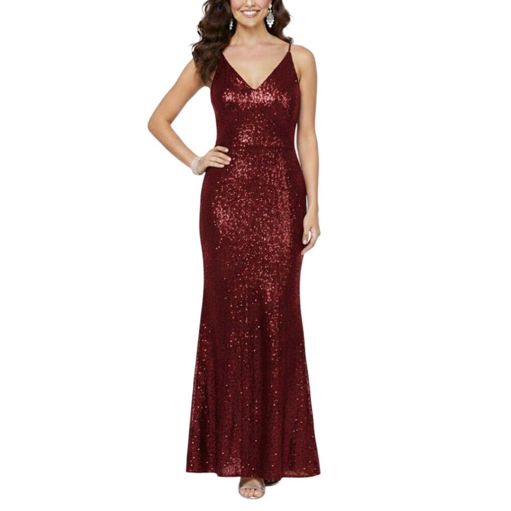 Nightway Sequined Sleeveless Long A-Line Evening Gown red Size 4 Formal Dress